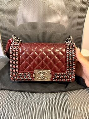 CHANEL Quilted Boy Flap Crossbody in Bordeaux with Silver Hardware